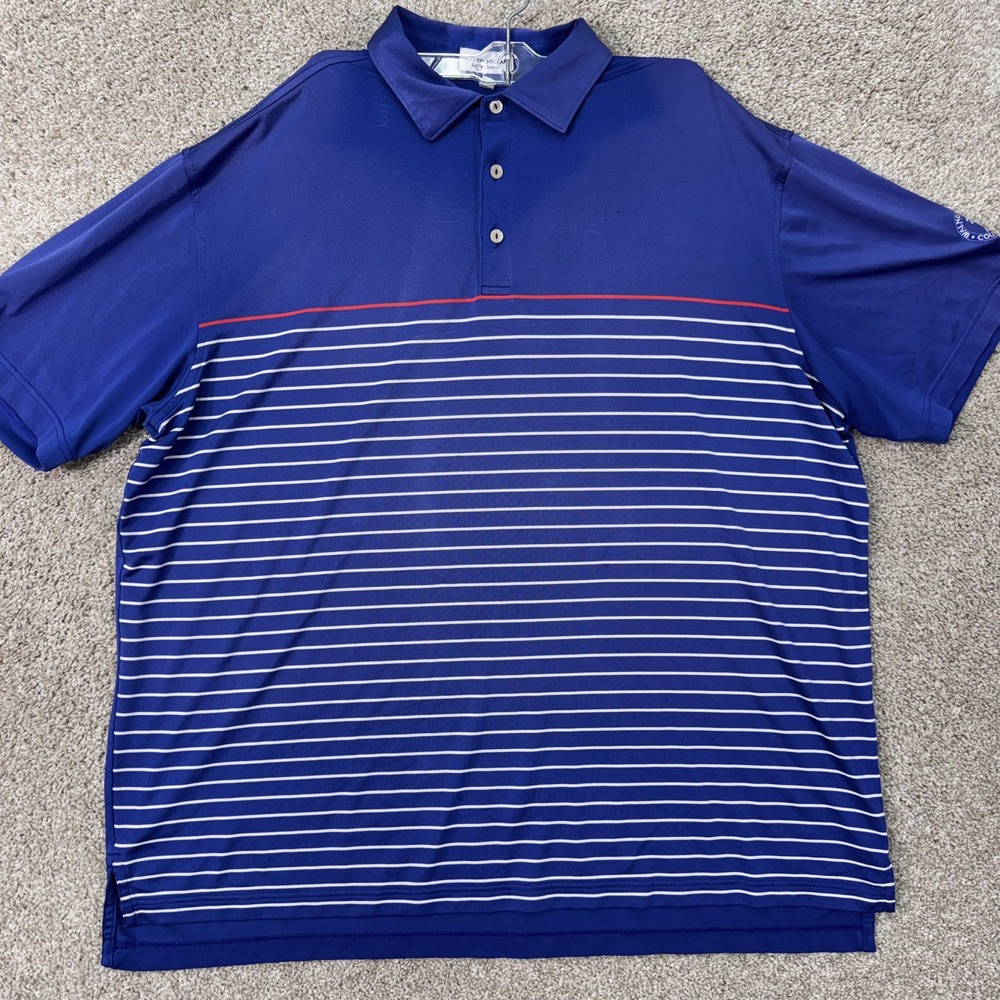 Peter Millar Polo Mens XL Summer Comfort Blue Striped Walnut Creek EUC